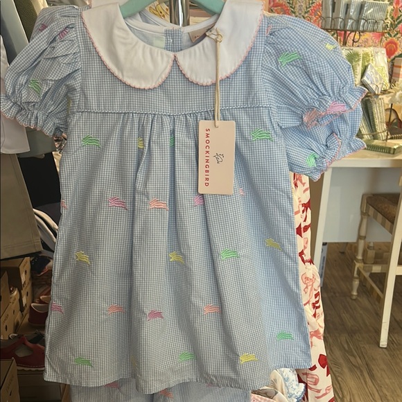 Smockingbird Blue Gingham Dress with Embroidered Bunnies NWT - Picture 1 of 1